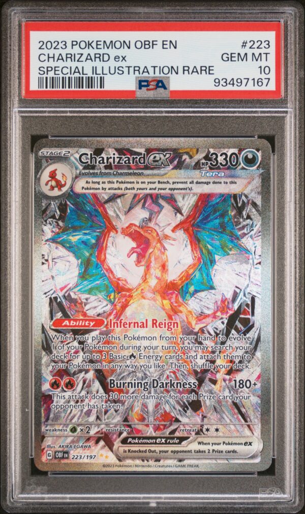 Brand POKEMON OBF EN-OBSIDIAN FLAMES Sport TCG Cards Card Number 223 Player CHARIZARD ex Variety/Pedigree SPECIAL ILLUSTRATION RARE Grade GEM MT 10