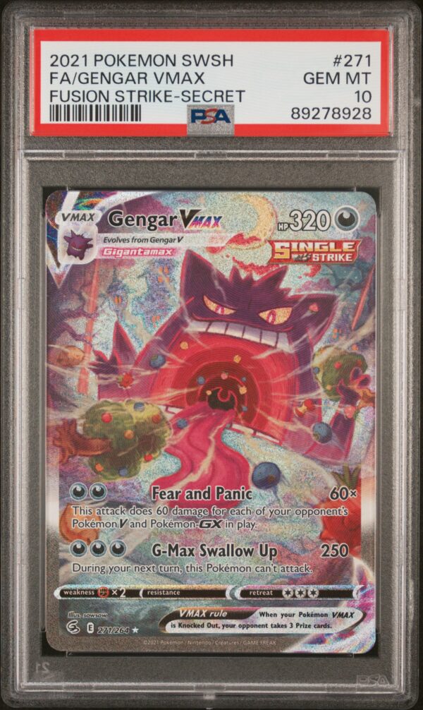 Year 2021 Brand POKEMON SWORD & SHIELD FUSION STRIKE Sport TCG Cards Card Number 271 Player FA/GENGAR VMAX Variety/Pedigree FUSION STRIKE-SECRET Grade GEM MT 10